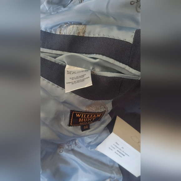 WILLIAM HUNT MEN'S LINEN-COTTON NAVY HERRINGBONE 2-BUTTON BLAZER SIZE 44 NWT - Picture 10 of 10